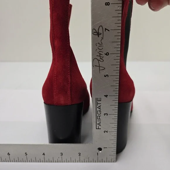 Barneys New York Red Suede Chelsea Ankle Boots Block Heel Made in Italy Size 39 - Picture 6 of 7
